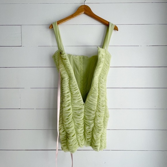 House of CB Cate Lime Rushed Mesh Mini Dress Size Small NEW - Picture 6 of 10